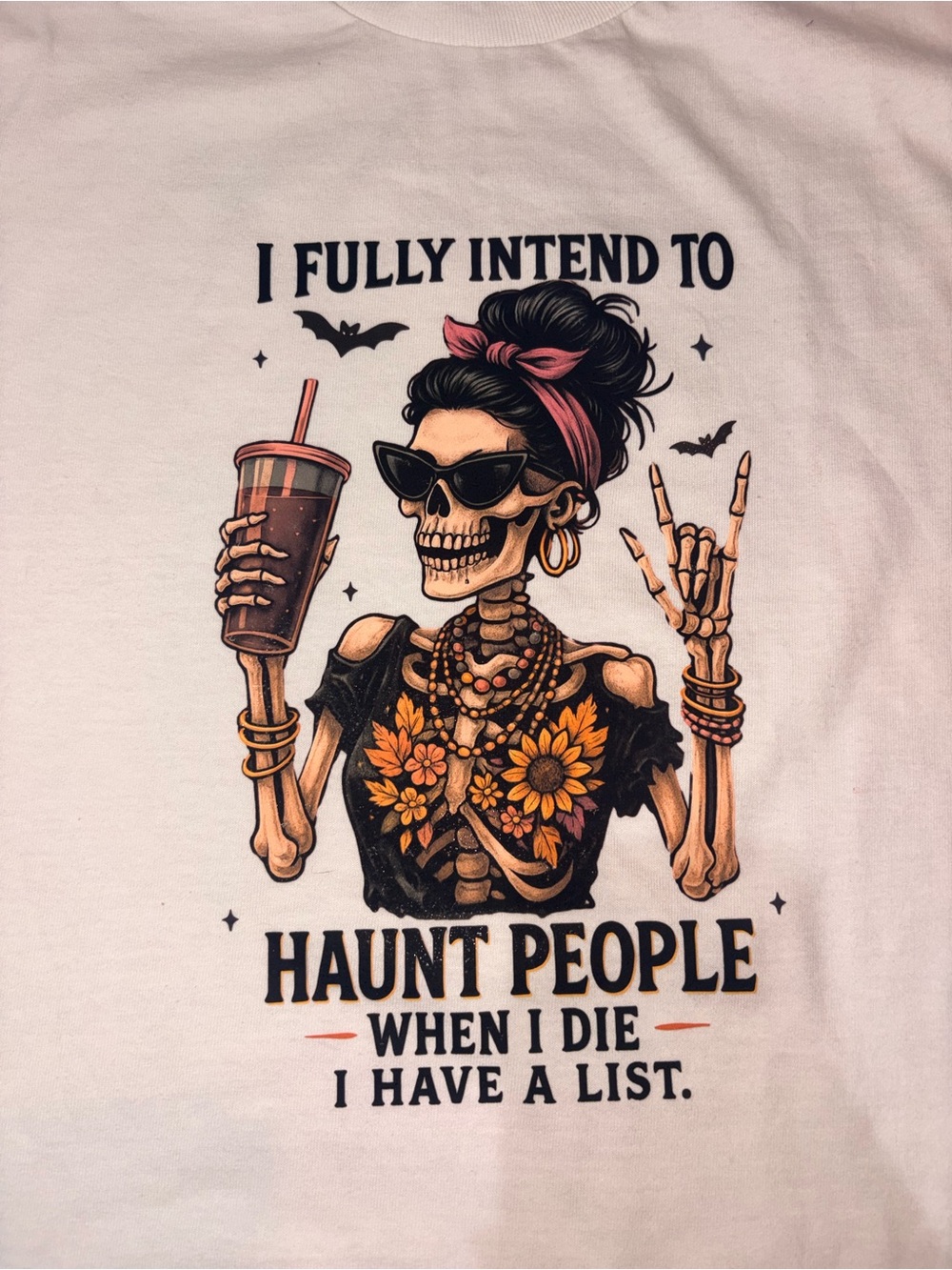 Gildan Heavy Cotton Skeleton Halloween Graphic Tee White Size Small